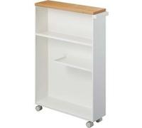 Yamazaki Tower Chariot de Rangement et Semi-fermée, en Acier - avec roulettes et poignée, Plateau en Bois, 3 Niveaux, Rangement Discret, Salle de Bain - 47,5 x 13 x 68 cm, Design Japonais, Blanc