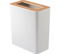 Yamazaki Home Corbeille à papier petite 30cm moderne petite étroite avec couvercle en bois astucieux blanc 28x30x15cm