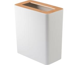Yamazaki Home Corbeille à papier petite 30cm moderne petite étroite avec couvercle en bois astucieux blanc 28x30x15cm