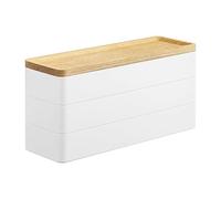 YAMAZAKI RIN Boîte à bijoux, en plastique ABS - 3 niveaux, organisateur de rangement, avec couvercle en bois, montres et accessoires, design compact - 8 x 24 x 11,5 cm, design japonais, blanc