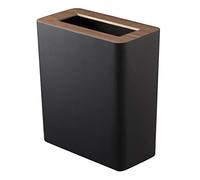 YAMAZAKI RIN Corbeille à Papier Moderne, 10 L, en acier - couvercle en bois, Poubelle Bureau en rectangulaire - 28 x 15 x 30 cm, design japonais, noir