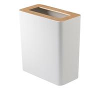 Yamazaki Home Corbeille à papier petite 30cm moderne petite étroite avec couvercle en bois astucieux blanc 28x30x15cm