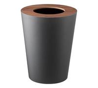 Yamazaki Home Corbeille à papier petite 28cm avec couvercle en bois astucieux noir rond