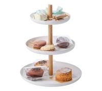 Yamazaki Tosca Présentoir à gâteaux à 3 Niveaux, en Acier - Plateau de Service idéal pour Cupcakes, Fruits, Biscuits, Bonbons et Autres Desserts - 20 x 20 x 24 cm, Design Japonais, Blanc