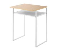 YAMAZAKI Tower 1487 Table Minimaliste avec Plateau en Bois et Plateau Coulissant Blanc Acier/Bois 45,2 x 53 x 66,8 cm