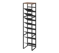 Yamazaki Tower 1492 Étagère à Bouteilles à 8 étages avec étagère en Bois Noir Acier/Bois/Silicone Minimaliste 19,3 x 20 x 88,5 cm