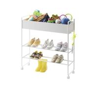 YAMAZAKI TOWER Chariot de rangement avec panier, en acier - pour plantes, chaussures et jouets, avec crochets et séparation - 22 x 74.5 x 74,5 cm, design japonais, blanc