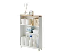 Yamazaki Tower Chariot de Rangement et Semi-fermée, en Acier - avec roulettes et poignée, Plateau en Bois, 3 Niveaux, Rangement Discret, Salle de Bain - 47,5 x 13 x 68 cm, Design Japonais, Blanc