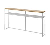 YAMAZAKI Tower Console avec étagère, en Acier avec Plateau en Bois | - pour couloir, table de salon, fine et étroite - 20,5 x 126 x 65 cm, design japonais, blanc