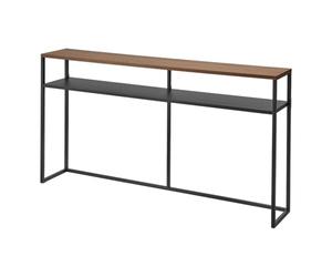 YAMAZAKI Tower Console avec étagère, en Acier avec Plateau en Bois | - pour couloir, table de salon, fine et étroite - 20,5 x 126 x 65 cm, design japonais, noir