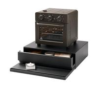 Yamazaki Tower Plateau Coulissant avec tiroir, en Acier - Cuisine, Plan de Travail, comptoir, tiroir intégré - 39.3-64 x 45 x 13,5 cm, Design Japonais, Noir
