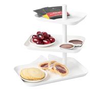 Yamazaki Tower Présentoir à gâteaux avec étagères rotatives à 360°, en Acier - à 3 Niveaux, Support pâtisserie - 15,7 x 24,7 x 25,7 cm, Design Japonais, Blanc