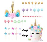 Yamitora Lot de 32 décorations de gâteau licorne 3D | Licorne mignonne corne oreilles et cils décoration de gâteau pour fête d'anniversaire mariage Noël
