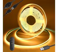 Yamlten Bande LED COB USB de 1 m 5 V (avec contrôleur RF), 3000 K, blanc chaud, 320 LEDs/m, réglable, bande LED pour rétroéclairage de TV, ordinateur, placard, chambre (source d'alimentation)