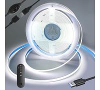 Yamlten Bande LED COB USB de 1m 5V (avec contrôleur RF), 6000 K blanc froid, 320 LEDs/M, réglable, bande LED pour rétroéclairage de TV, ordinateur, placard, chambre (source d'alimentation non incluse)