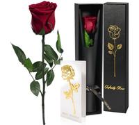Yamonic Rose Eternelle Cadeau Femme,Vraie Rose avec Tige Cadeau Anniversaire Femme,Fleur Éternelle Cadeaux Maman,Fleur Préservée en Coffret Cadeaux Noel Saint-Valentin Fete des Meres, Rose Rouge