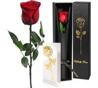 Yamonic Rose Eternelle Cadeau Femme,Vraie Rose avec Tige Cadeau Anniversaire Femme,Fleur Éternelle Cadeaux Maman,Fleur Préservée en Coffret Cadeaux Noel Saint-Valentin Fete des Meres, Rose Rouge