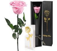 Yamonic Rose Eternelle Cadeau Femme,Vraie Rose avec Tige Cadeau Anniversaire Femme,Fleur Éternelle Cadeaux Maman,Fleur Préservée en Coffret Cadeaux Noel Saint-Valentin Fete des Meres, Rose Rouge
