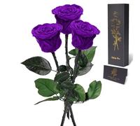 Yamonic Rose Eternelle Cadeau Femme,Vraie Rose avec Tige Cadeau Maman, Fleur Eternelle Cadeaux Anniversaire Femme,Fleur Préservée en Coffret Cadeaux Maman Noel Saint-Valentin Fete des Meres,3 Roses
