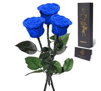 Yamonic Rose Eternelle Cadeau Femme,Vraie Rose avec Tige Cadeau Maman, Fleur Eternelle Cadeaux Anniversaire Femme,Fleur Préservée en Coffret Cadeaux Maman Noel Saint-Valentin Fete des Meres,3 Roses