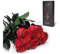 Yamonic Rose Eternelle Cadeau Femme,Vraie Rose avec Tige Cadeau Maman, Fleur Eternelle Cadeaux Anniversaire Femme,Fleur Préservée en Coffret Cadeaux Maman Noel Saint-Valentin Fete des Meres,5 Roses