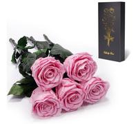 Yamonic Rose Eternelle Cadeau Femme,Vraie Rose avec Tige Cadeau Maman, Fleur Eternelle Cadeaux Anniversaire Femme,Fleur Préservée en Coffret Cadeaux Maman Noel Saint-Valentin Fete des Meres,5 Roses