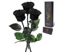 Yamonic Rose Eternelle Cadeau Femme,Vraie Rose avec Tige Cadeau Maman, Fleur Eternelle Cadeaux Anniversaire Femme,Fleur Préservée en Coffret Cadeaux Maman Noel Saint-Valentin Fete des Meres,3 Roses