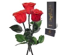 Yamonic Rose Eternelle Cadeau Femme,Vraie Rose avec Tige Cadeau Maman, Fleur Eternelle Cadeaux Anniversaire Femme,Fleur Préservée en Coffret Cadeaux Maman Noel Saint-Valentin Fete des Meres,3 Roses