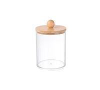 YAMSLAM Distributeur avec couvercles en bambou, pots de salle de bain en acrylique transparent avec plateau, distributeur de rangement pour cotons-tiges, réutilisable pour la maison