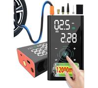 Yanace Pompe à air de voiture avec batterie 12 000 mAh, 4 mini compresseurs, 150 psi, toutes les valves, petite pompe à air électrique avec manomètre/lampe/type C, pour moto/vélo/football