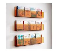 YANG11FAN Installation Étagère Murale for Livres d'images, étagère à Magazines en Acrylique sans Perforation, présentoir de décoration, bibliothèque, 3 pièces(Orange,100cm)