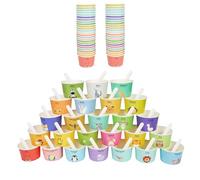 Yanghad Lot de 50 gobelets à dessert en papier jetables avec 25 figurines d'animaux et lettres, 180 ml avec 50 cuillères