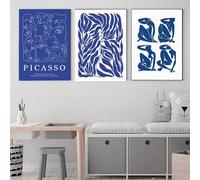 Yangld Peinture sur toile bleu Henri Matisse Picasso feuilles de corail affiches et impressions Art mural pour salon photos décoratives 30x40 cm-3 pièces sans cadre