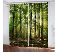 YANGLD Rideau Salon Moderne Lot De 2 Forêt Verte Ensoleillée 200X214Cm Rideau Occultant Isolant Thermique Anti Chaleur Lot De 2 Rideaux Chambre Enfant Adulte Rideaux À Oeillets Décoration De Fenêtre