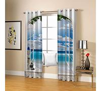 YANGLD Rideaux Salon Occultants Moderne Lot De 2 Fenêtre Paysage Marin 140X160Cm Rideau Occultant Isolant Thermique Anti Chaleur Rideaux Cuisine Chambre Enfant Fille Garcon Adulte Rideaux À Oeillets