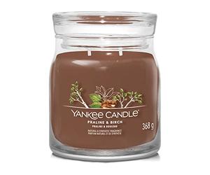 Yankee Candle Signature - Bougie parfumée | Bougie en pot moyenne praline et bouleau avec double mèche | Mélange de cire de soja à combustion longue | Cadeau parfait pour femme