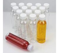 YankMooM Lot de 16 bouteilles de jus transparentes réutilisables en plastique avec couvercles pour jus, lait, eau et autres boissons Blanc 150 ml