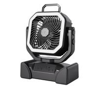 Yanmis Ventilateur de Camping Portable avec Brumisateur, Ventilateur Extérieur Rechargeable 20 000 MAh avec Télécommande, à Piles avec Crochet d'éclairage et Minuterie, Moteur sans Balais à 4 (BLACK)