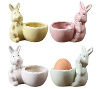 Yanrunce Lot de 4 Coquetiers en Céramique de Pâques Design Lapin, Coquetier Ceramique, Porcelaine pour Support à Œufs, Cadeau et Décoration pour Petit Déjeuner, Anniversaire, Cadeau de Pâques