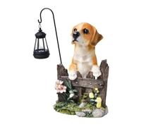 yanwuwa Chien tenant une lampe solaire ornement en résine avec éclairage