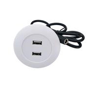 yanwuwa Prise USB ronde encastrée avec 2 ports USB-A | Prise USB encastrée avec façade ronde pour installation sur panneau, sortie 5 V 2 A et câble de 1,5 m