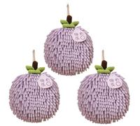 yaocoral Lot de 3 serviettes en chenille avec boucles de suspension, serviettes à suspendre pour salle de bain, cuisine, séchage rapide, absorbantes, violet
