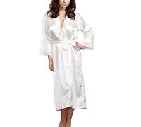 YAOJIWANG Pyjama D'Été pour Femme Robe De Chambre Femme Longue Kimono en Satin Femme Chemise De Nuit Légère Femme en Dentelle Unie, Robe De Chambre Peignoir De Bain Confortable Doux