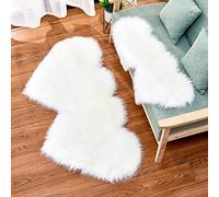YAOTT Fausse Peau de Mouton Tapis en Forme de Double Coeur, Tapis Doux Shaggy en Fausse Fourrure de Mouton Antidérapant pour Chambre à Coucher Salon Canapé Blanc 60X120CM