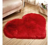 YAOTT Shaggy Tapis en Imitation Peau De Mouton Laine a Forme de Coeur, Tapis en Fausse Fourrure Décoration de Coussin Siège, Carpette Moelleuse per Chambre à Coucher Salon Rouge 70X90CM