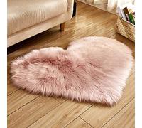 YAOTT Shaggy Tapis en Imitation Peau De Mouton Laine a Forme de Coeur, Tapis en Fausse Fourrure Décoration de Coussin Siège, Carpette Moelleuse per Chambre à Coucher Salon Rose 30X40CM