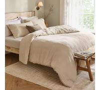 Yard furn Lark Jeu De Housse De Couette - Doux Respirant Double Couche Mousseline Coton Minimaliste Literie (Naturel - Super King - 260x220cm)