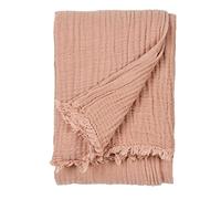 Yard furn Lark Mousseline De Coton Jeté De Lit - Douce Texture Froissée Plaid (Argile Rose - 130x180cm)