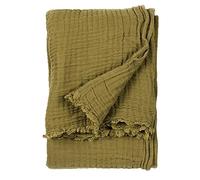 Yard furn Lark Mousseline De Coton Jeté De Lit - Douce Texture Froissée Plaid (Kaki - 130x180cm)