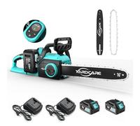 YARDCARE Tronçonneuse sans fil 16 pouces, moteur brushless 1600 W, vitesse de chaîne 21 m/s, avec écran LED et 2 batteries de 4 Ah, tension de chaîne sans outil et lubrification automatique